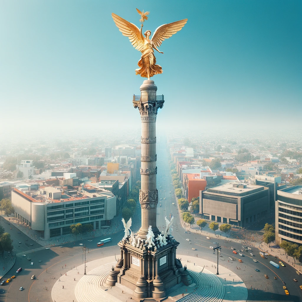Representación por IA del ángel de la independencia de México.