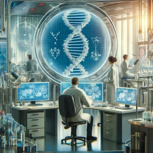 Laboratorio de investigación genética. Imagen generada por IA.