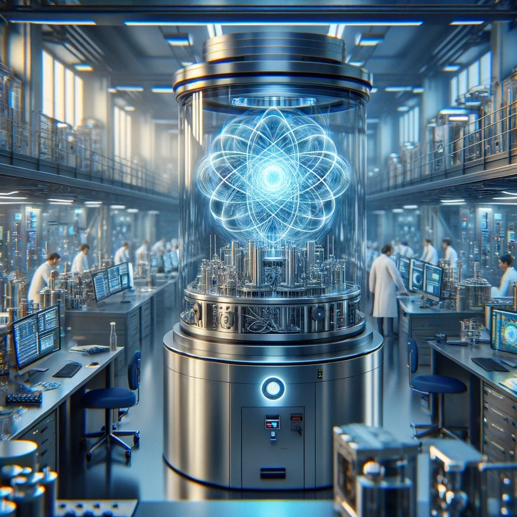 Ilustración de un laboratorio de física cuántica. Imagen generada por IA.