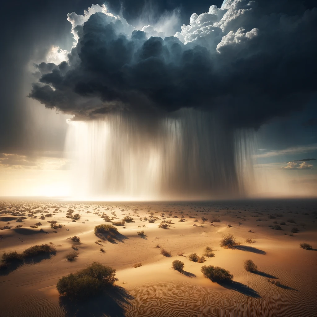 Lluvias torrenciales en un desierto. Imagen generada por IA.