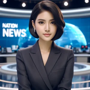 Representación de presentadora IA en las noticias.