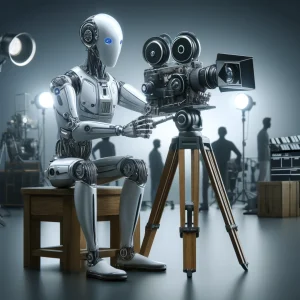 Representación de un robot inteligente cineasta generada por IA.