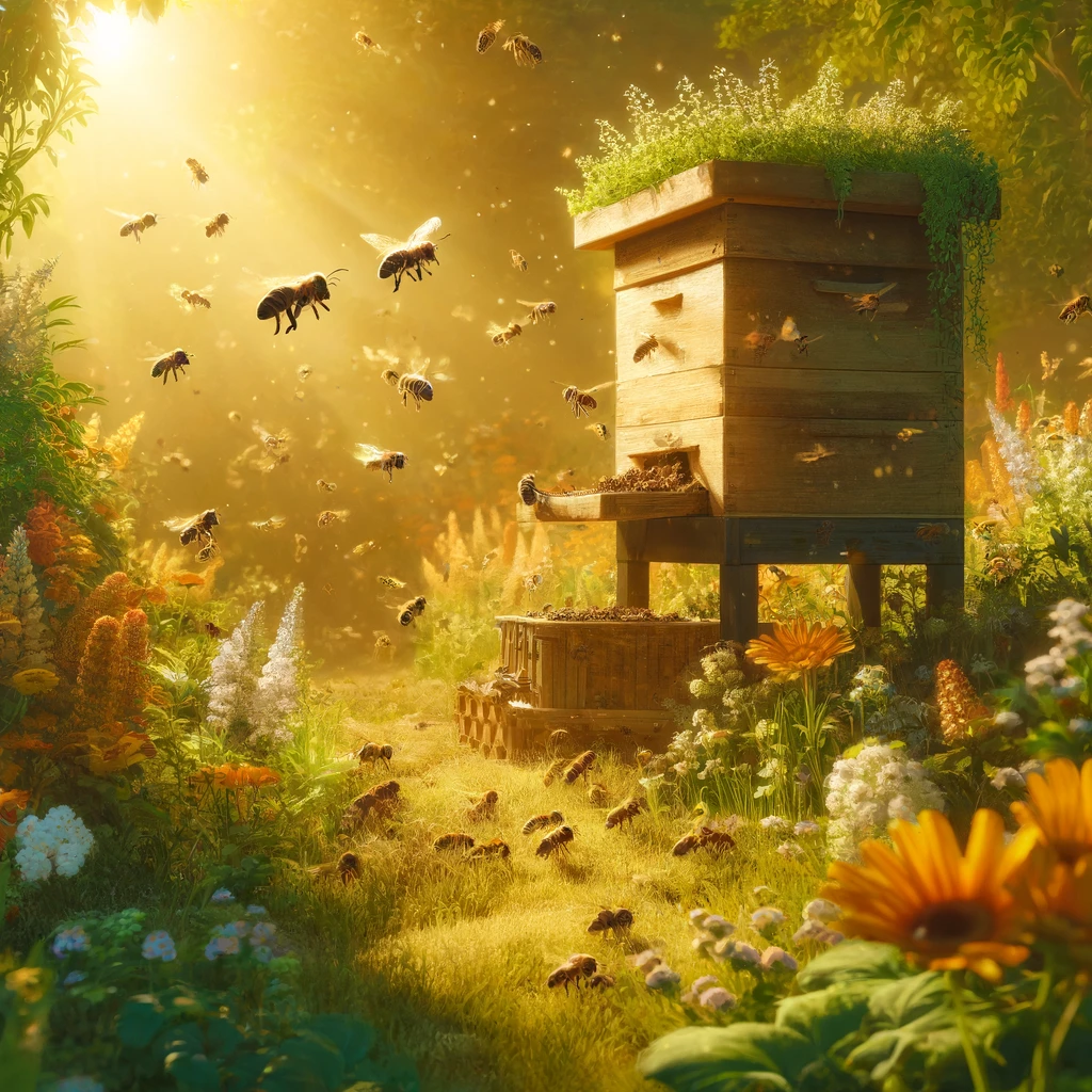Una colmena de abejas. Imagen generada por IA.