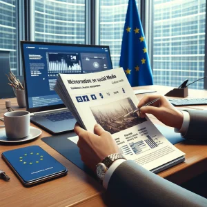 Comisión Europea revisando noticias y publicaciones. Imagen generada por IA.