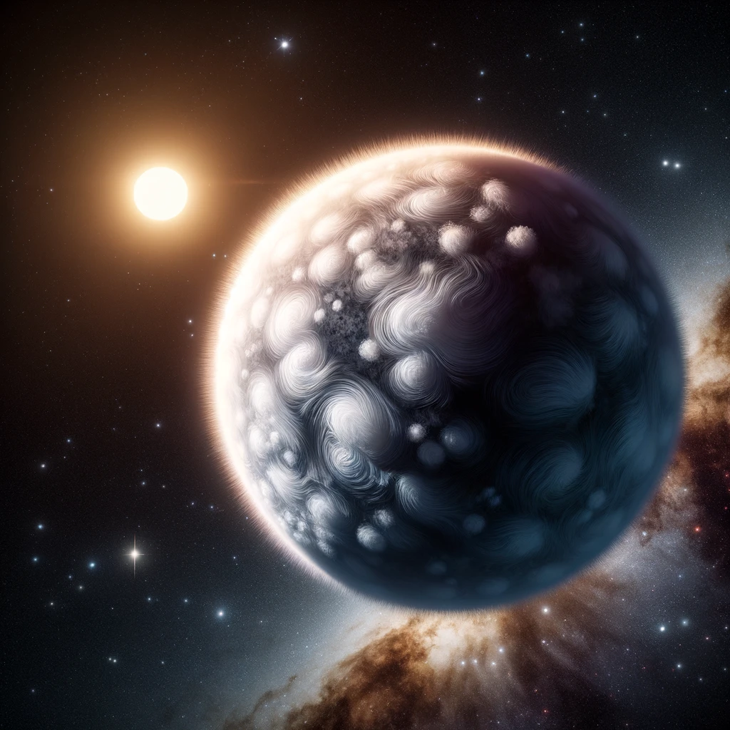 Exoplaneta gaseoso con muy poca densidad. Imagen generada por Inteligencia Artificial.