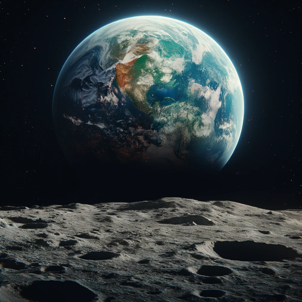 La Tierra vista desde la órbita lunar. Imagen generada por IA.