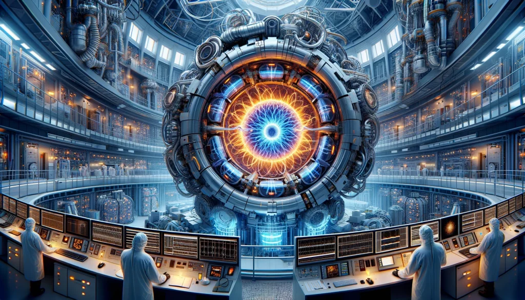 Representación artística de un reactor de fusión nuclear experimental generada por IA.