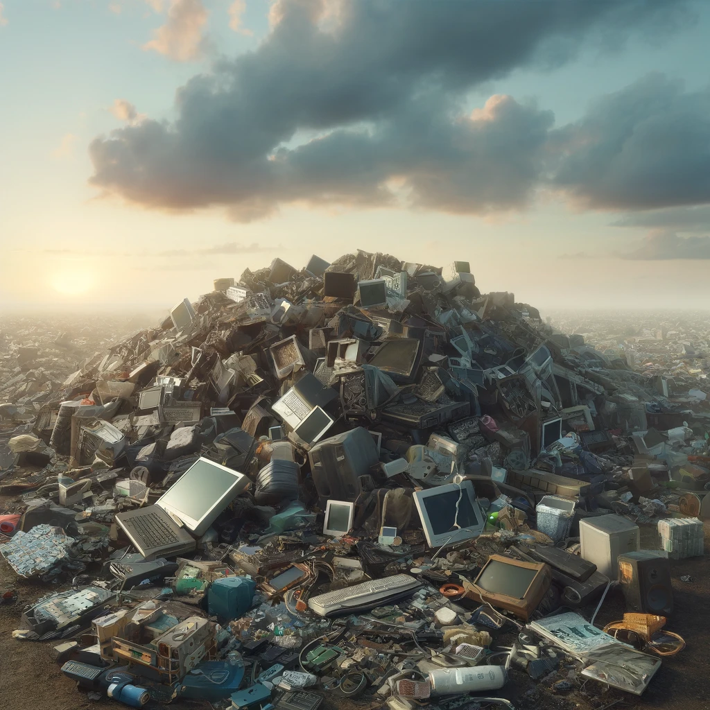 Montón de residuos electrónicos. Imagen generada por IA.