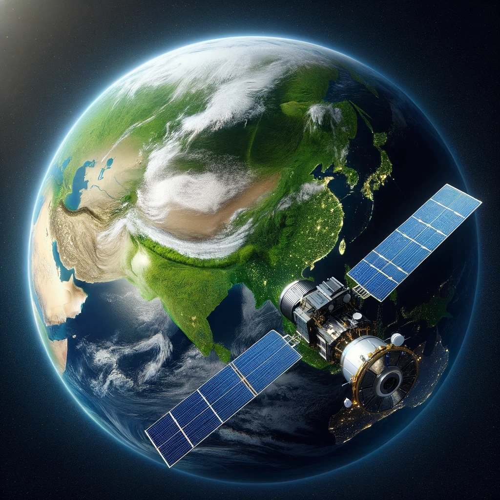 Satélite orbitando el planeta. Imagen generada por IA.