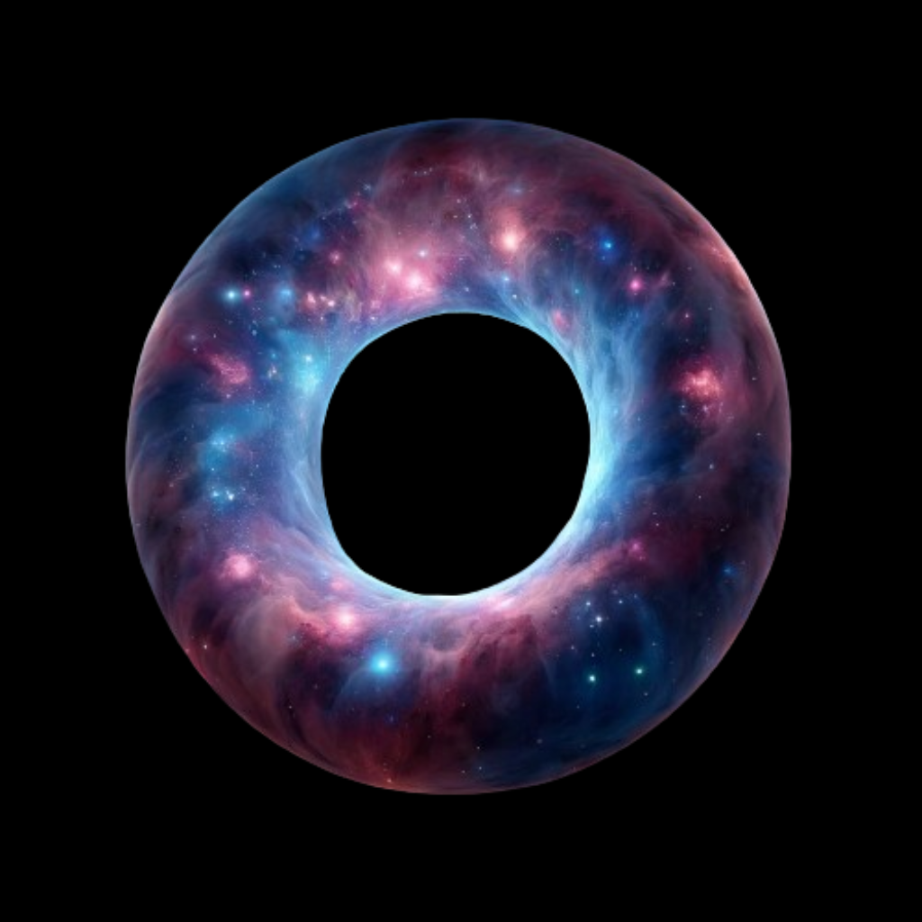 Representación de un universo con forma toroidal generada por IA.