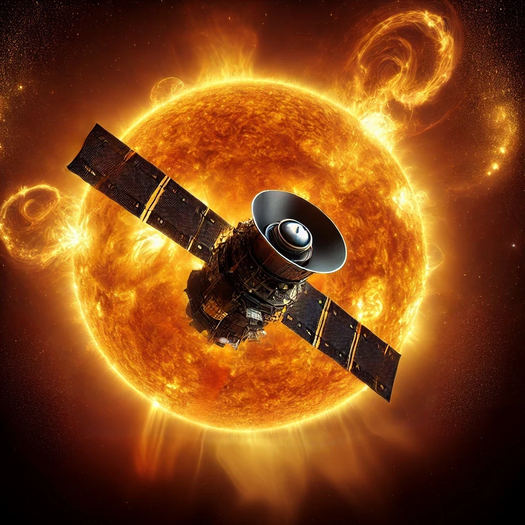 Recreación generada por IA de la sonda solar Parker en su viaje hacia el Sol