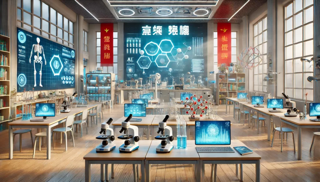 Representación artística generada por IA de un aula de ciencia en China