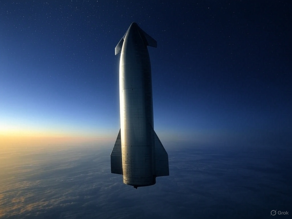 Representación artística generada por IA de la Starship durante su vuelo suborbital
