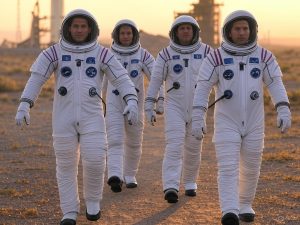 Representación artística generada por IA de la tripulación de la Crew 10 que no pudo despegar en su primer intento.