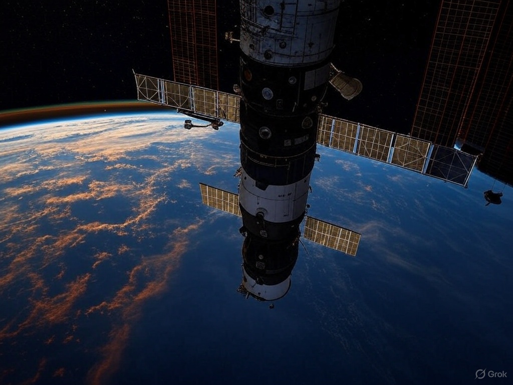 Recreación generada por IA de una fotografía sacada desde una nave acoplada a la ISS