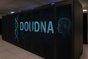 Representación generada por IA del Superordenador Doudna para IA y genómica