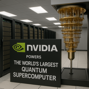 Recreación generada por IA de parte del hardware que compone el superordenador cuántico de Nvidia en Japón