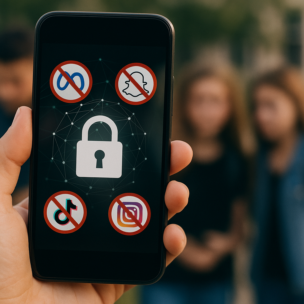 Redes sociales bloqueadas para menores de 16 años en Australia. Ilustración generada por IA