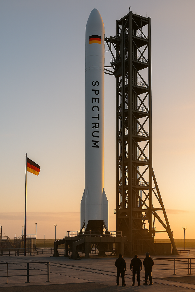 Recreación generada por IA del cohete Spectrum de la empresa espacial alemana