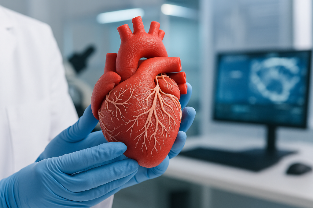 Representación generada por IA de un corazón bioimpreso en 3D