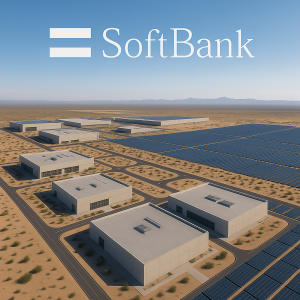 Recreación generada por IA del inmenso hub de IA de SoftBank