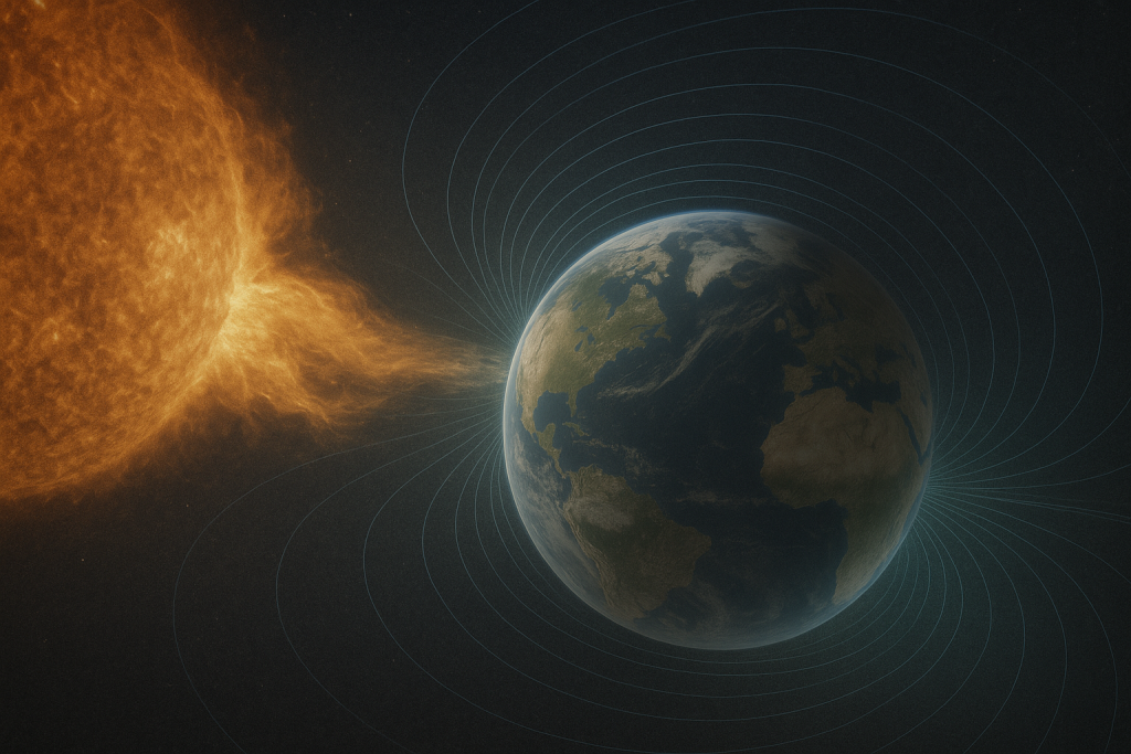 Representación artística generada por IA de reciente la llamarada solar