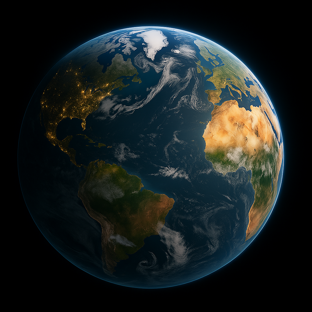 Representación generada por IA del planeta Tierra visto desde órbita