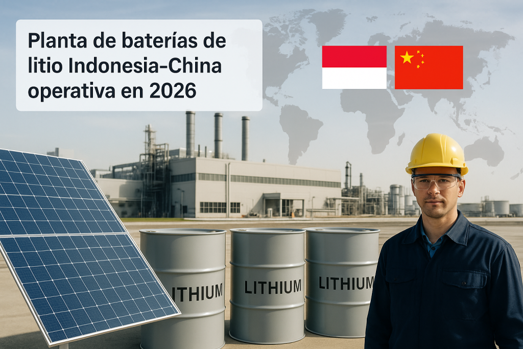 Planta de baterías de Indonesia y China. Recreación generada por IA