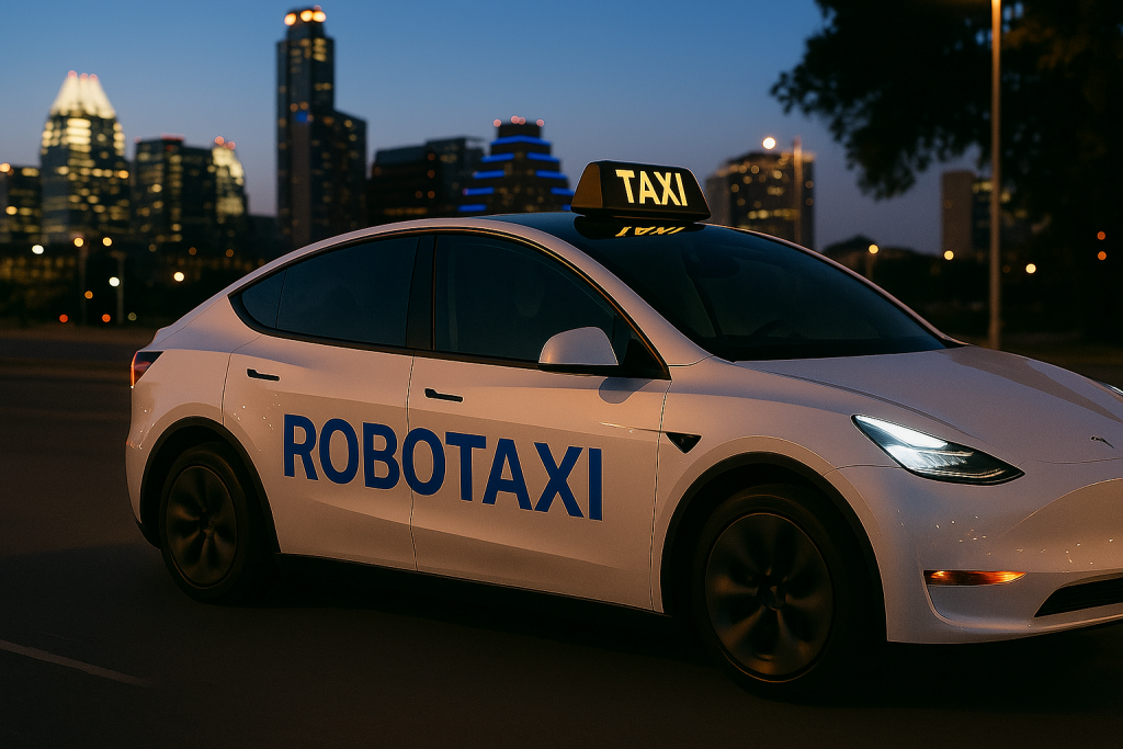 Recreación generada por IA de un robotaxi Tesla