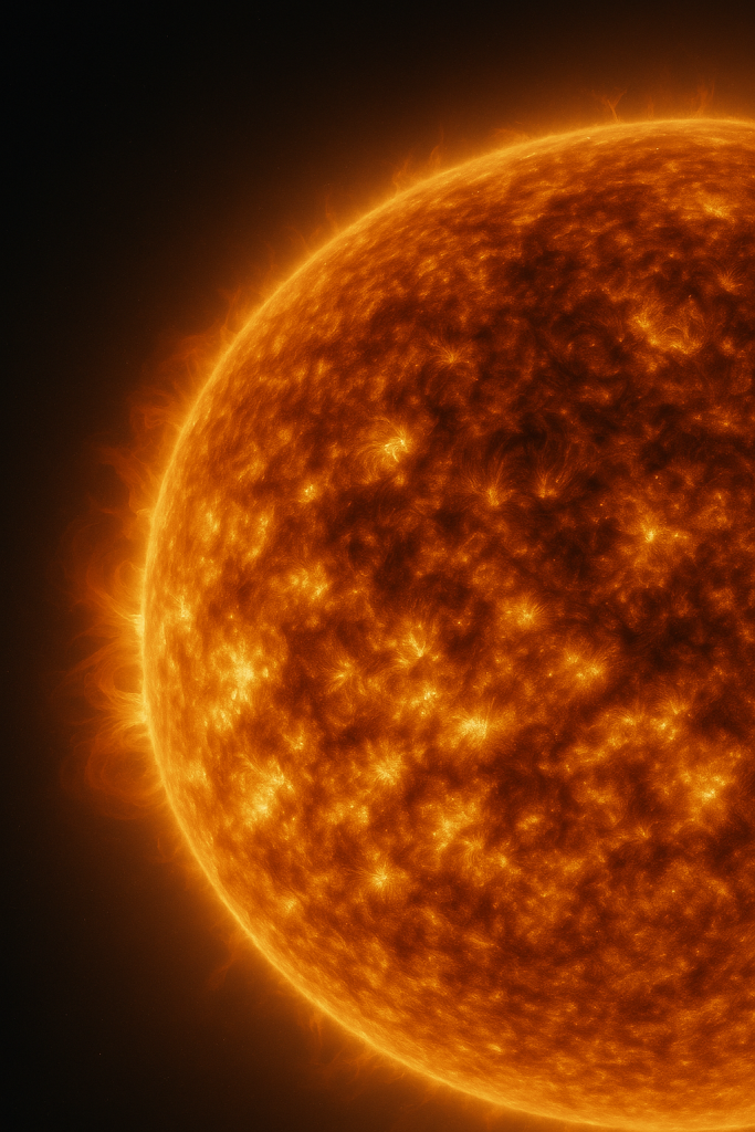 Recreación generada por IA del sol fotografiado desde cerca por la sonda solar