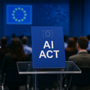Representación artística generada por IA del acta de Inteligencia Artificial de la Unión Europea