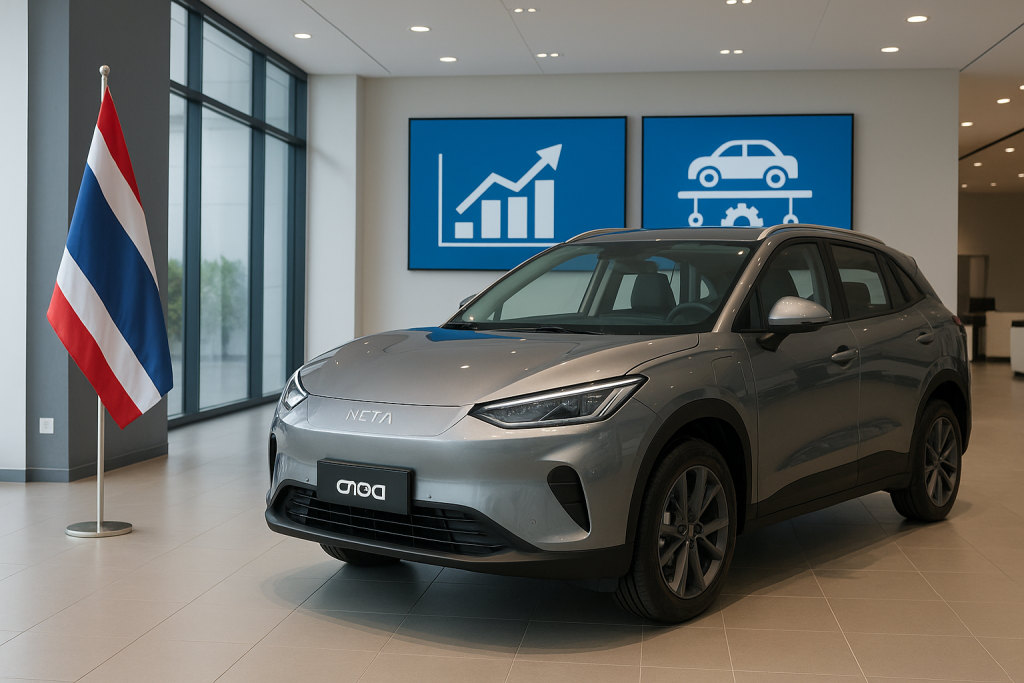 Vehículo eléctrico chino vendido en Tailandia. Representación artística generada por IA