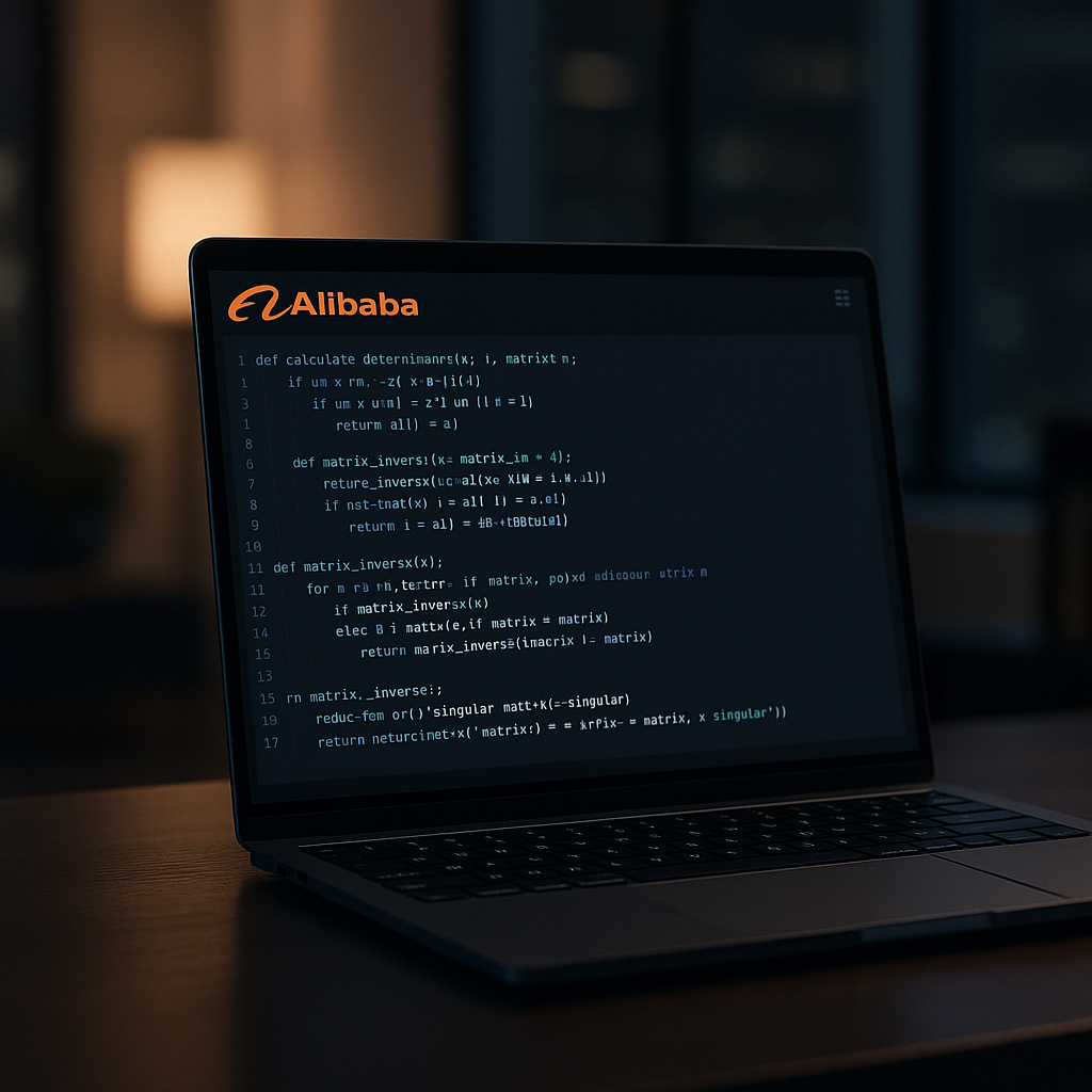 IA de código abierto especializada en programación de la compañía Alibaba. Representación artística generada por IA