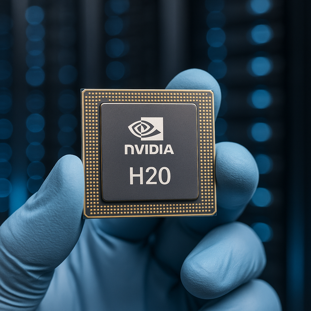 Representación generada por IA del chip H20 de Nvidia para inteligencia artificial