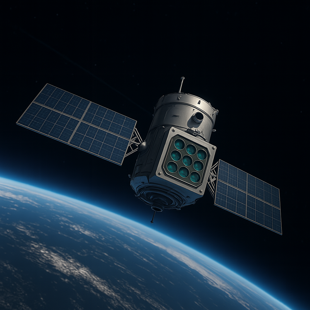 El satélite perdido en el espacio de Blue Origin, la compañía espacial de Jeff Bezos. Imagen representativa generada por IA
