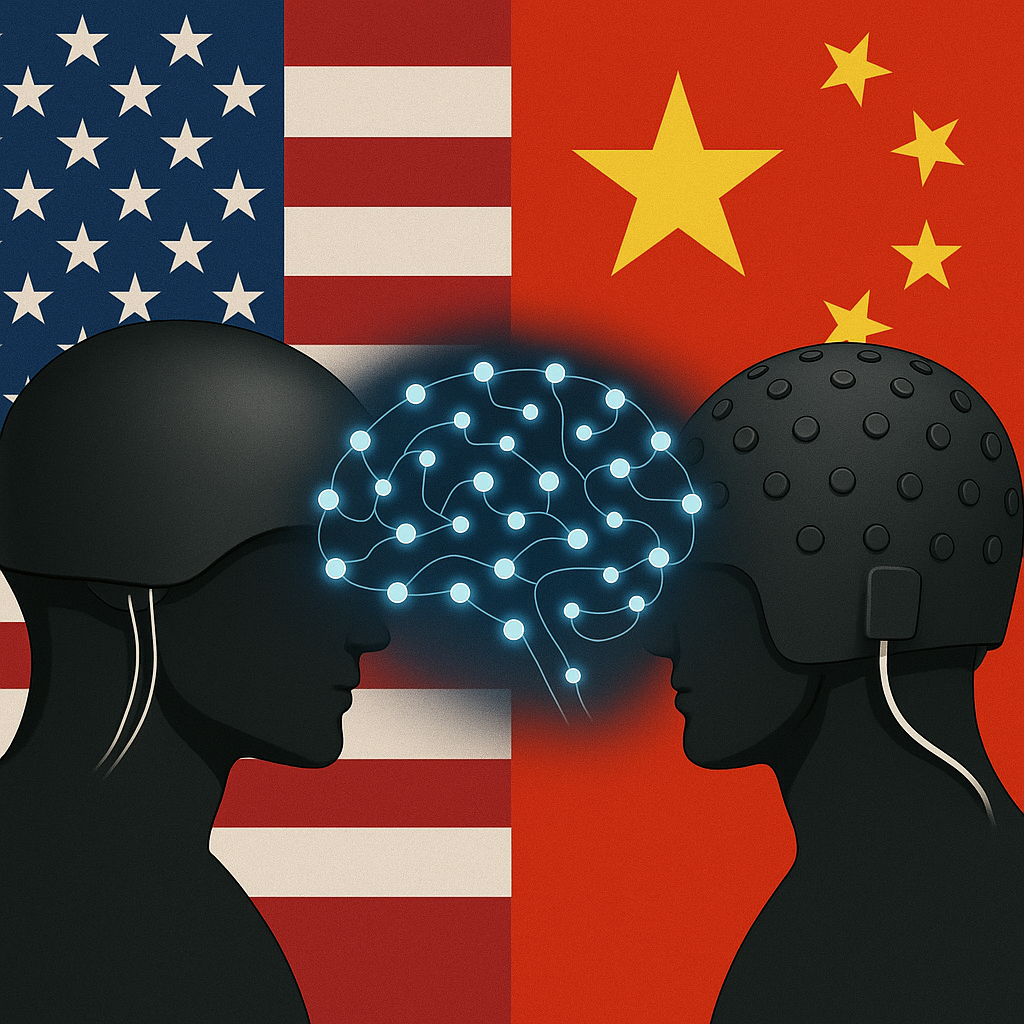 Rivalidad en tecnología cerebral entre EE.UU. y China. Ilustración representativa generada por IA