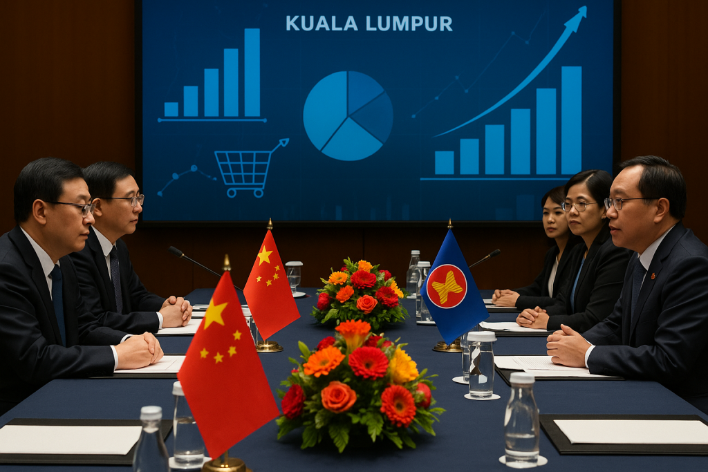Tratador comercial entre China y ASEAN. Representación artística generada por IA