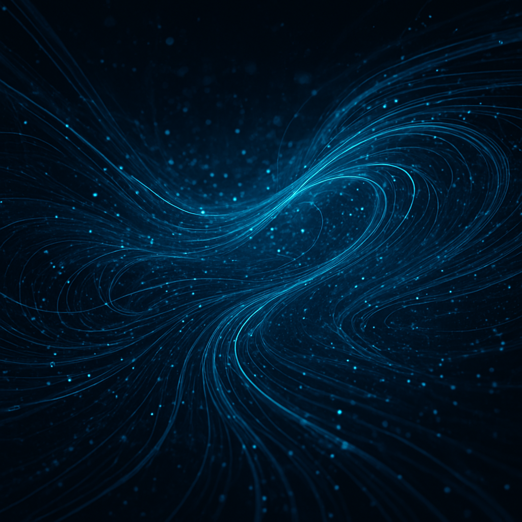 Representación abstracta de flujos de datos en color azul