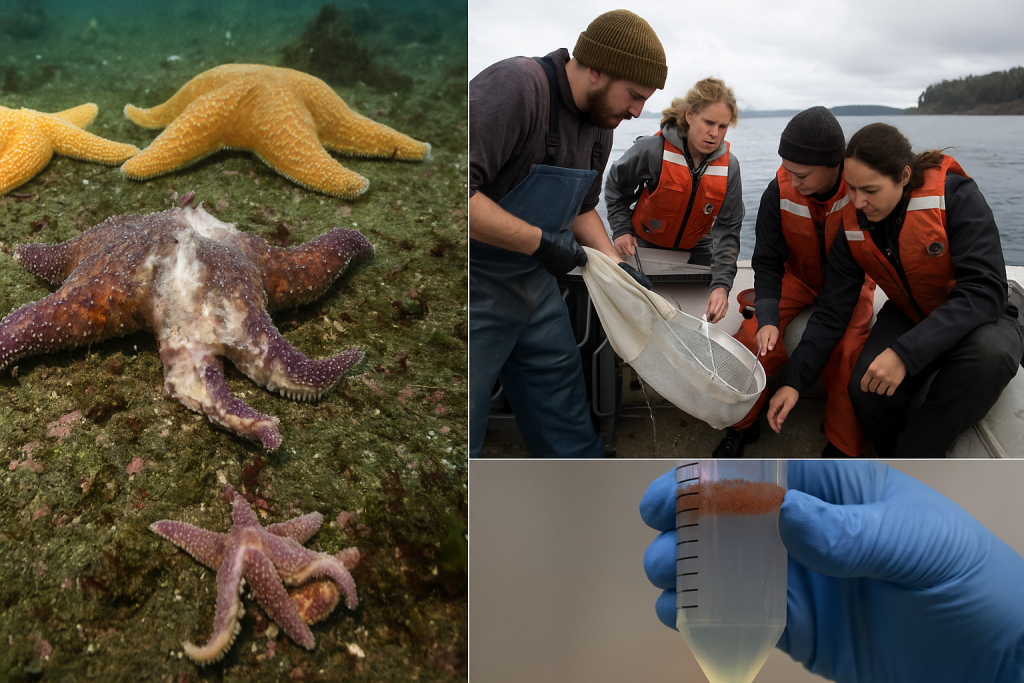 Bacteria destruye estrellas de mar. Recreación generada por IA