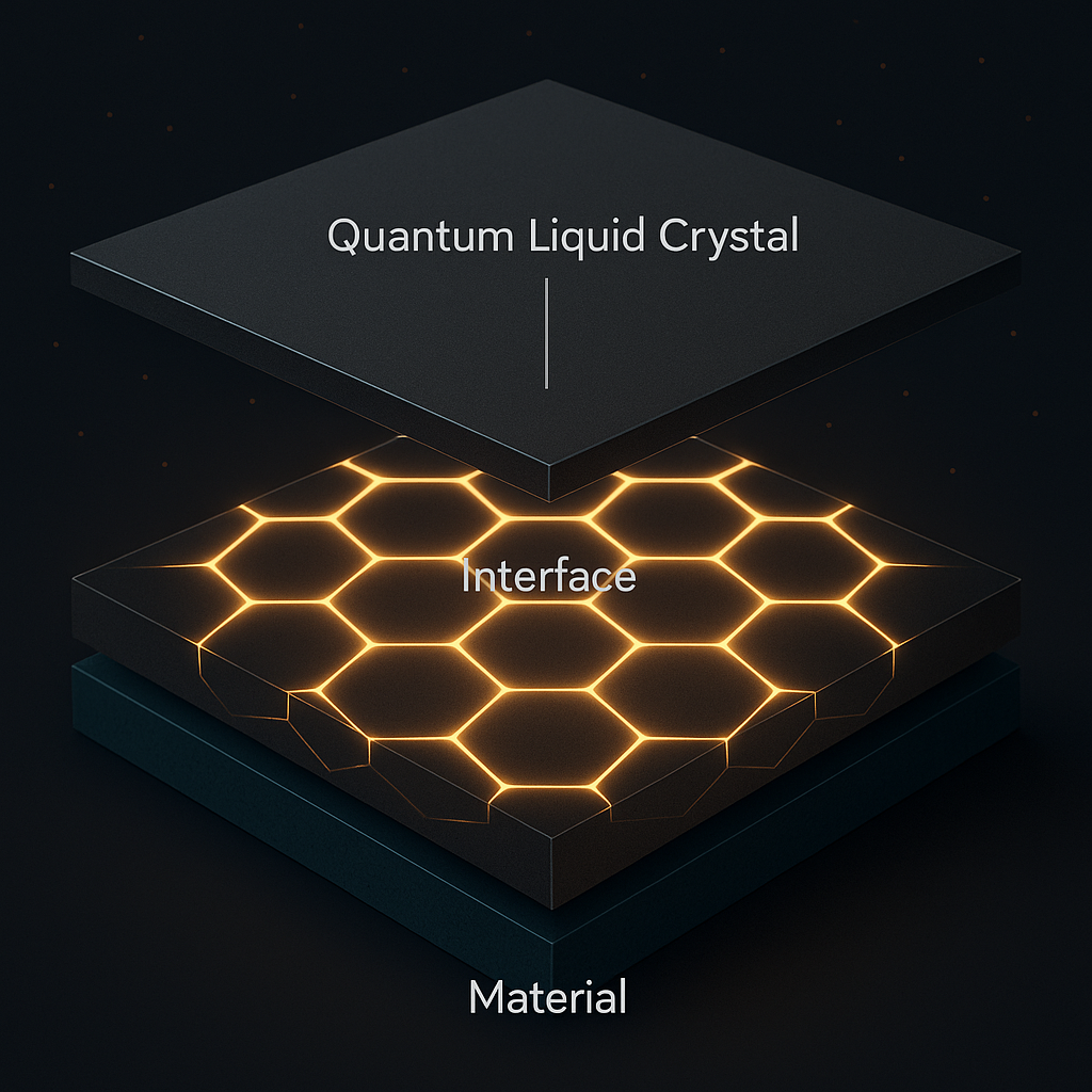 Representación didáctica generada por IA del cristal líquido cuántico
