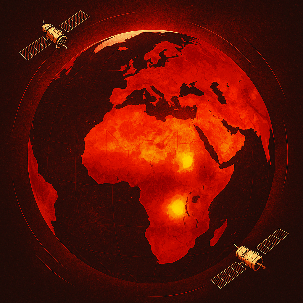 Mapa térmico terrestre hecho por satélites. Representación artística generada por IA