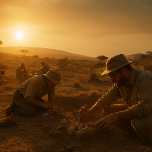 Paleontólogos trabajan al amanecer en un yacimiento de Etiopía, revelando fósiles que reescriben el origen humano