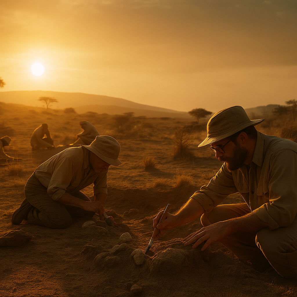 Paleontólogos trabajan al amanecer en un yacimiento de Etiopía, revelando fósiles que reescriben el origen humano