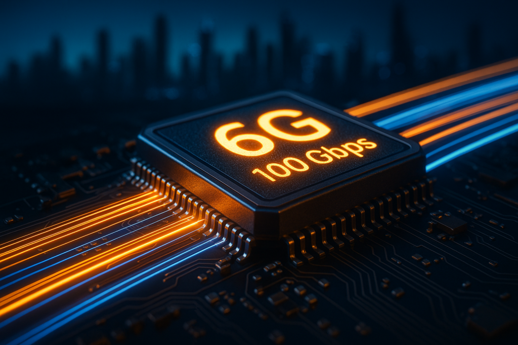 Chip 6G fotónico integrado, capaz de transmitir hasta 100 Gbps, símbolo del salto hacia las futuras redes de sexta generación