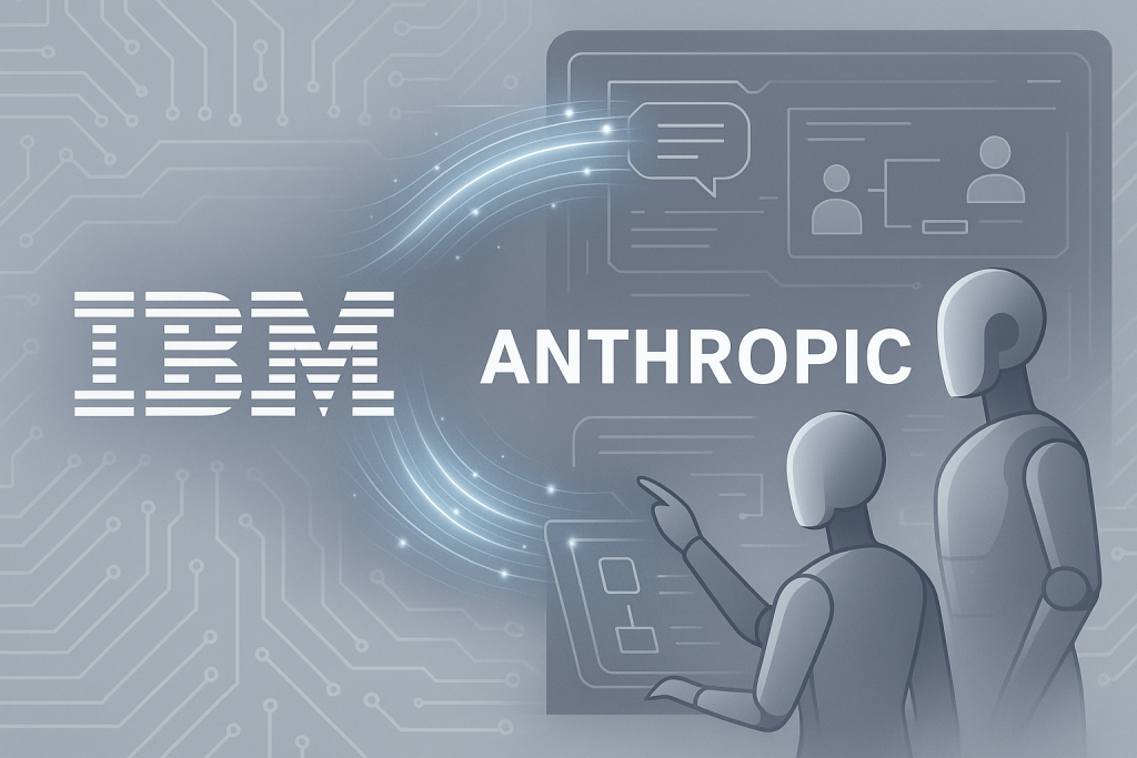 Representación generada por inteligencia artificial de la nueva alianza entre IBM y Anthropic, simbolizando la integración de sus modelos y tecnologías en el entorno empresarial