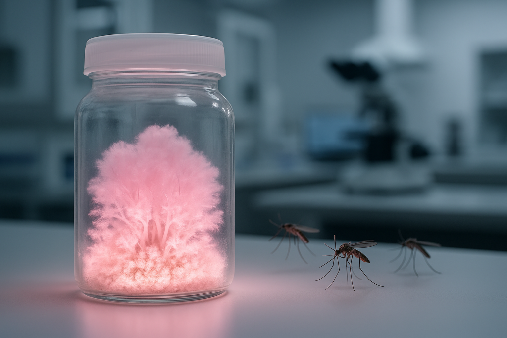 Cultivo de hongo modificado que emite un aroma floral para atraer y eliminar mosquitos en ensayos de laboratorio