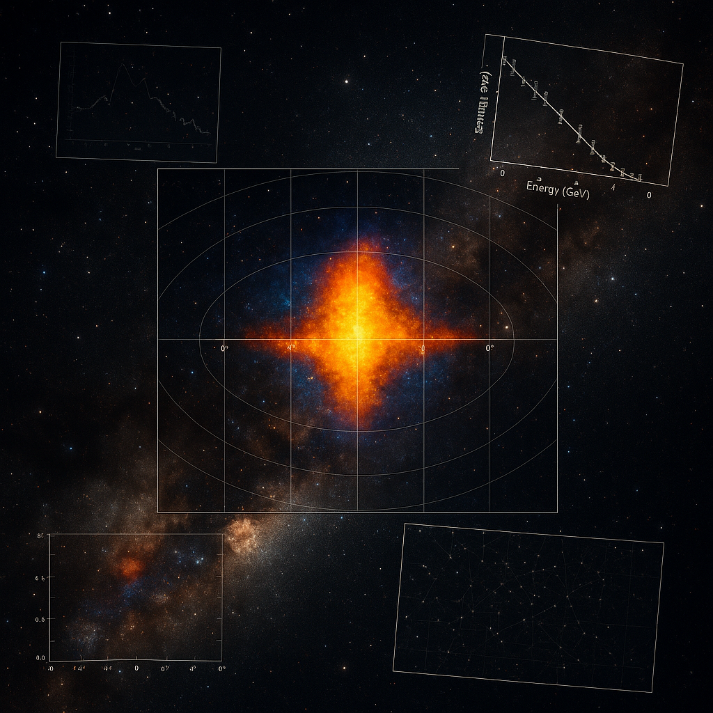 Mapa del centro galáctico con intensidades de rayos γ revelando el misterioso resplandor que podría delatar a la materia oscura