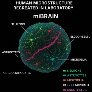 Representación 3D del miBrain: un tejido cerebral humano recreado en laboratorio con todos los tipos celulares clave y vasculatura funcional