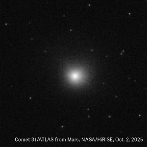 Recreación generada por IA del cometa interestelar 3I/ATLAS visto desde Marte: una huella luminosa de otro sistema estelar