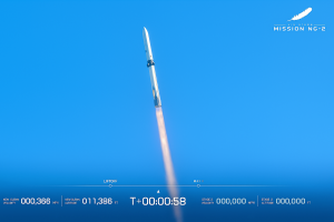 El cohete New Glenn durante su segundo vuelo, poco después de su lanzamiento